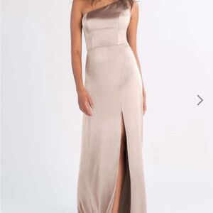 Jenny Yoo One-Shoulder Gown in Champagne